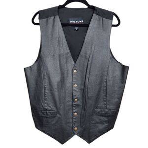 Wilsons Leather Vintage Black Leather Moto Antique Brass Snaps Vest Mens Size XL